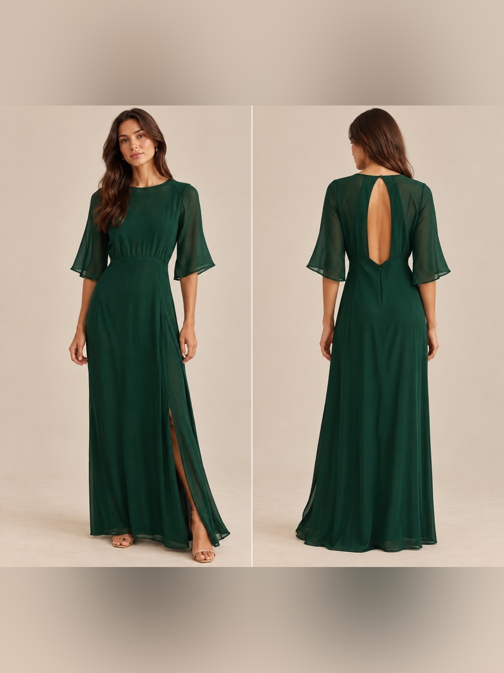 Reformation Emerald Green Sheer Sleeve Maxi Dress Size 8 Wedding Guest